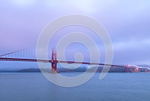 View of Golden Gate bridge in the fog.