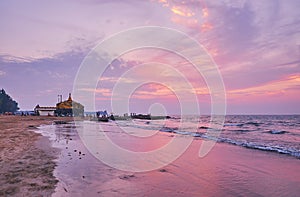 The Buddhist Temple on the beach, Chaung Tha, Myanmar photo