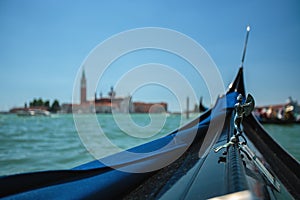 View from gondola during the ride through the canals of Venice i