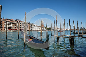 View from gondola during the ride through the canals of Venice i