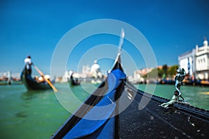 View from gondola during the ride through the canals of Venice i