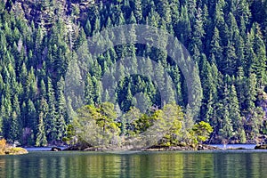 View of Gordon Bay in Cowichan Lake during the fall, BC, Canada