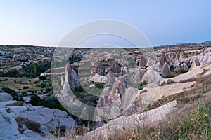 View of Goreme Valley and National Park with characteristic rock formation.