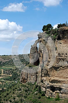 View of the gorge featuring the Cauldron Handle, Ronda, Spain.