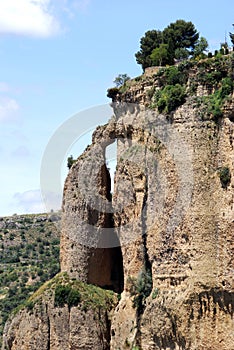 View of the gorge featuring the Cauldron Handle, Ronda, Spain.