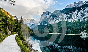 View on Gosausee, lake Gosau in Salzburger Land, region Salzkammergut. Austria