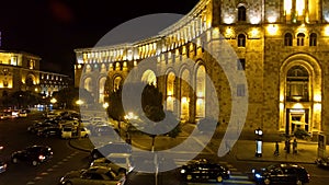 View of Government house of Yerevan beautifully illuminated at night, Armenia