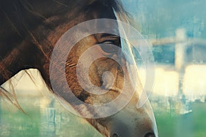 view Graceful horse closeup, immersed in the natural splendor of landscapes