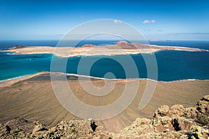 View of Graciosa Island from Mirador del Rio, Lanzarote Island,