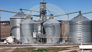 View of grain elevators and storage complex