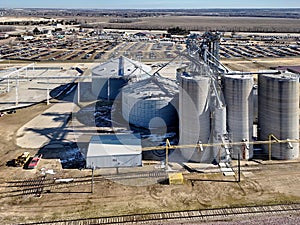 View of grain storage facility from the air
