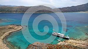 View from Gramvousa island on a Cruise ship, waiting for tourists, and a beautiful view of the water