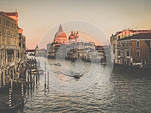 View of the Grand Canal and Basilica Santa Maria della Salute from the Ponte dell`Accademia in Venice