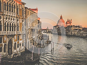 View of the Grand Canal and Basilica Santa Maria della Salute from the Ponte dell Accademia in Venice