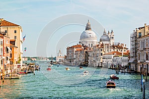 View of Grand Canal and Basilica Santa Maria della Salute in Venice, Italy