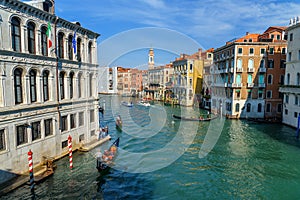 View of Grand Canal from Bridge Ponte di Rialto in Venice. Italy