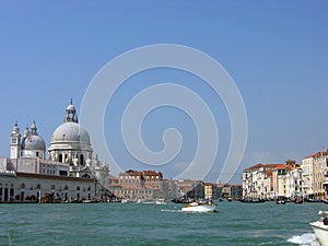 View of the Grand Canal and domes of Santa Maria della Salute Cathedral