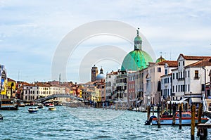 view of the grand canal in italian venice with a cupola of church of san simeone piccolo...IMAGE