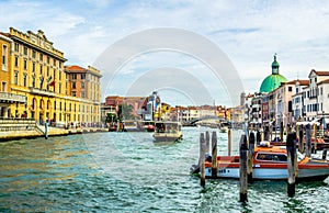 view of the grand canal in italian venice with a cupola of church of san simeone piccolo...IMAGE