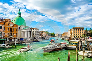 view of the grand canal in italian venice with a cupola of church of san simeone piccolo...IMAGE