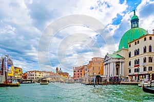 view of the grand canal in italian venice with a cupola of church of san simeone piccolo...IMAGE