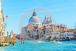 view of the grand canal in italian venice with a cupola of church of san simeone piccolo...IMAGE