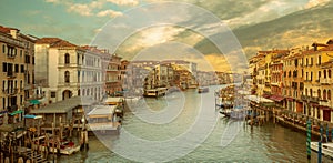 View of the Grand Canal from Rialto Bridge at sunset, Venice