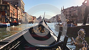 View of the Grand Canal in Venice, Italy. Gondoliers on gondolas
