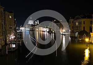 View of the Grand Canal in Venice at night