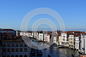 View of the Grand Canal in Venice at twilight aerial view