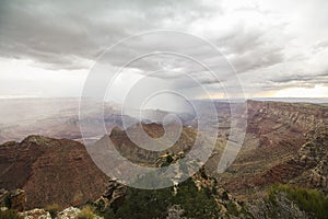 View at the Grand Canyon landscape with thunderstorm
