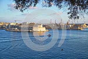 The view of the Grand Harbour Port of Valletta. Malta.