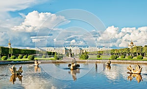 View of the grand palace in peterhof