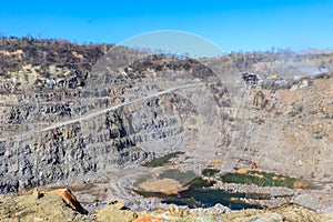 View of granite quarry. Pumping groundwater from quarry