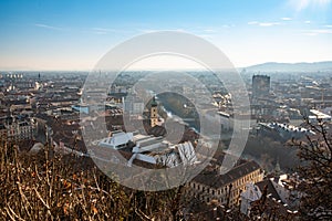 View of Graz City from castle hill Schlossberg, Travel destination