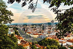 View at Graz city with his famous buildings. Famous tourist destination in Austria