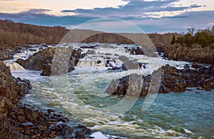 View of the Great Falls of the Potomac River at dusk.Virginia.USA
