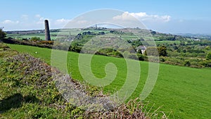 View from the Great Flat Lode over the mines to Carn Brea, Cornwall UK