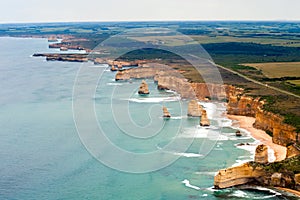 View of the great ocean road from helicopter