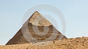 View of the great pyramid of Pharaoh Khafre, ancient architecture of Egypt in the Giza complex