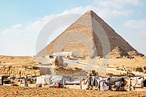 View on the Great Sphinx and Pyramid of Khafre in Giza, Egypt