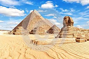 View on the Great Sphinx and the Pyramids in Giza