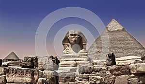 View on the Great Sphinx and the Pyramids in Giza (Cairo,Egypt)