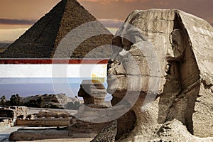 View on the Great Sphinx and the Pyramids in Giza (Cairo,Egypt)