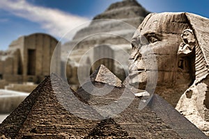 View on the Great Sphinx and the Pyramids in Giza (Cairo,Egypt)