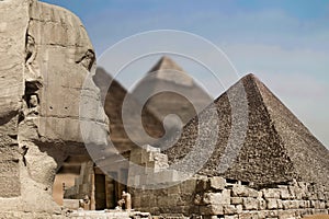 View on the Great Sphinx and the Pyramids in Giza (Cairo,Egypt)