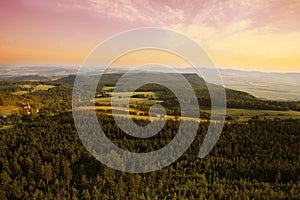 View from Great Szczeliniec, Szczeliniec Wielki highest peak of Stolowe Mountains by sunrise