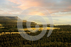 View from Great Szczeliniec, Szczeliniec Wielki highest peak of Stolowe Mountains by sunrise