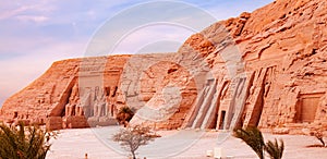 View of The Great Temple of Rameses II and The Small Temple of Nefertari in the village of Abu Simbel