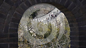 View Great wall from battlements lookouts,China ancient defense engineering.